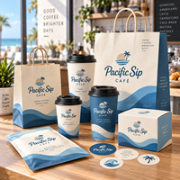 Ensemble d'emballages personnalisés pour café AT PACK avec logo imprimé sur les gobelets, les sacs, les boîtes et les fournitures à emporter pour les cafés et les restaurants