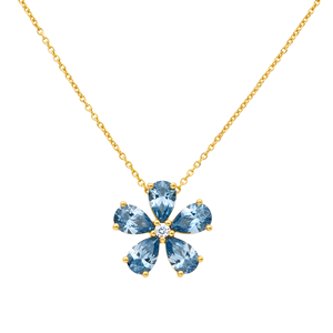 Collar de oro blanco de 14K y 18K con diamante azul de corte pera de 1.50ct cultivado en laboratorio y diseño de flor. - Product Image 5