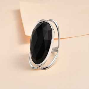 Bague en onyx noir surdimensionné 16x31mm pierre précieuse à facettes bague de déclaration audacieuse en argent sterling plaqué or 18 carats - Product Image 3