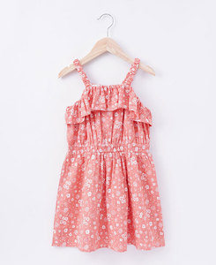 Vestido de Verano para Niñas, Estampado Floral Rosa, Sin Mangas, Cuello en V con Volantes, Corte en A, Mini, de Algodón y Chifón, Transpirable, Estilo Lindo - Product Image 1