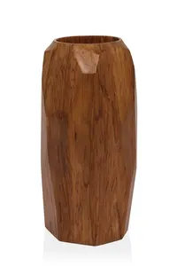 Jarrón de suelo de madera maciza con superficie geométrica tallada, acabado con vetas orgánicas, decoración rústica contemporánea para el hogar, pieza decorativa para la sala de estar - Product Image 4