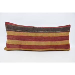 Oreiller en laine à rayures rouges 16x36 pouces Accent décoratif de style bohème de luxe pour coussin tissé de canapé avec motif de feuille de plante vintage - Product Image 1