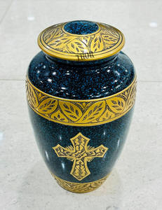 Urna azul con Cruz dorada para cenizas humanas, cremación masculina grande para adultos para el entierro en el hogar, ataúdes y urnas elegantes para mascotas - Product Image 3