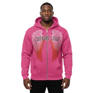 เสื้อฮู้ดสตรีทแวร์โลโก้แบบกำหนดเอง ผ้าฝ้ายเทอร์รี่ 100% ซิปแบบรูดขึ้น แต่งกระดุมแบบดิสเทรส เสื้อฮู้ดซิปสำหรับผู้ชาย - Product Image 3