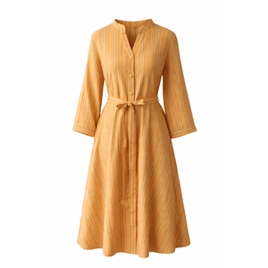 Robe chemise midi rayée en coton tissé à la main, col en V, respirante, décontractée, tendance, courte, modeste, coupe ample, pour femme, taille XS - Product Image 3