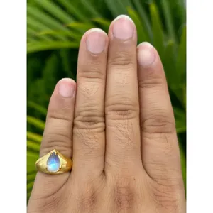 925 Silver Rainbow <b>Moonstone</b> <b>Ring</b> Dainty Geometric Gemstone Marquise Cut with Rhodium Plating Everyday Wear <b>Ring</b> - Product Image 5