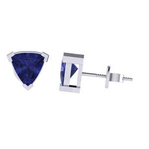Boucles d'oreilles clous en argent sterling plaqué or avec deux pierres de tanzanite taille trillion (pierre de naissance de décembre) de 7,45 mm, bijoux fins - Product Image 3