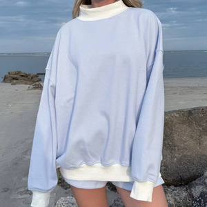 Femmes surdimensionné doux coton col montant pull à col rond sweat personnalisé brodé Streetwear polaire pour l'hiver - Product Image 3