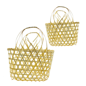 CESTA DE REGALO DE BAMBÚ tejida a mano con asas Embalaje sostenible, reutilizable y sostenible para regalos o almacenamiento Decoración del hogar - Product Image 1