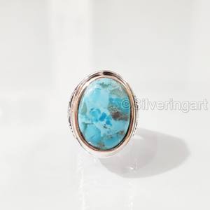 Bague en argent sterling 925 pour homme, avec pierre précieuse naturelle turquoise d'Arizona, toutes tailles, style arabe vintage, bijoux de Noël, vente en gros - Product Image 4