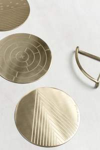 <b>Art</b> <b>Deco</b> Engraved Metal Coaster Set Geometric Gold Lined Pattern for Home <b>Bars</b> bulk wholesale - Product Image 3