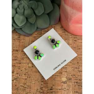 Southwest Handmade Multi Stone Sterling <b>Silver</b> <b>Stud</b> Earrings - Product Image 3