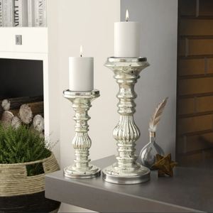 Portavelas con forma de pilar de Metal único de latón AK en Juego de 2 con acabado plateado para decoración de fiestas/Decoración de restaurante - Product Image 2