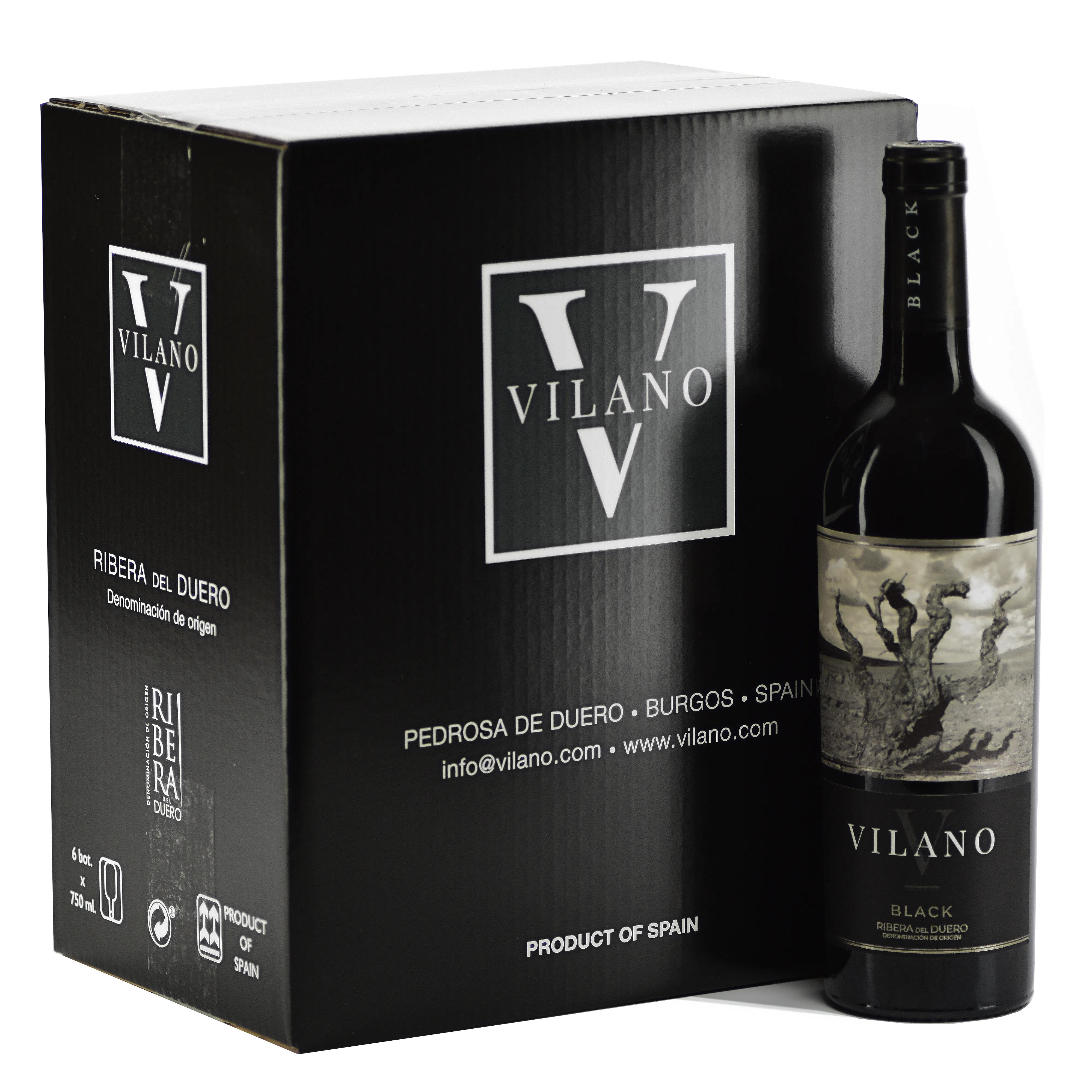 Vino negro Tempranillo Ribera del Duero Vilano de alta calidad, 8 meses envejecido en roble francés, vino tinto seco para restaurantes