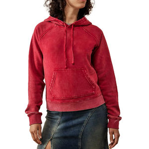 Short polaire à capuche délavé à l'acide pour femme Short de jogging à motif solide avec logo avant en hiver Tenues à prix bon marché - Product Image 1