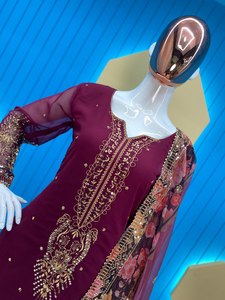 เรานําเสนอชุดทํางานและกางเกงปักลาย GEORGETTE สไตล์ปากีสถานแฟนซีพร้อมชุดปาร์ตี้ DUPATTA - Product Image 4