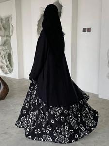 Ropa étnica de Oriente Medio elegante Abaya musulmán mujeres manga larga estampado Floral islámico Abayas Kaftans Jilbabs Maxi vestidos - Product Image 2