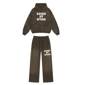 Top Quality Street Style Tracksuit Ruff Style Vintage Blank Acid Wash Tracksuit Casual Sweat Suit With <b>Screen</b> Printed Logo - Product Image 5