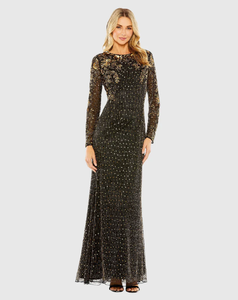O-Neck Full-Length Elegant A-Line Silhouette Beaded Full Sleeves Party <b>Dress</b> Anti-Static Breathable Chiffon Evening Gown - Product Image 6