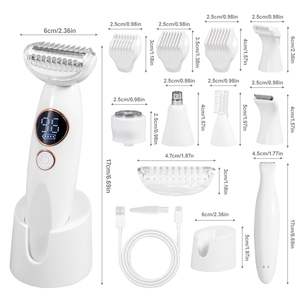 Rasoir électrique intime rechargeable USB 5-en-1 pour femme, étanche IPX7, tondeuse corps et visage avec épilateur pour la ligne du bikini - Product Image 1