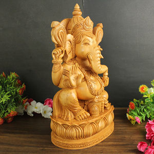 Antigüedades Nirmala, Estatua de Ganesha de Madera Hecha a Mano, Figura del Dios Indio Ganpati para Decoración del Hogar y Mesa, Origen Rajasthan - Product Image 3