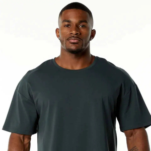 T-shirt à manches courtes vert foncé pour homme, coupe classique, 100% coton, décontracté, col rond, jersey tricoté, couleur unie - Product Image 6
