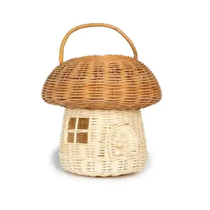 Top bags supplier kids handbags cute rattan mushroom fairy house basket bag for boys and girls