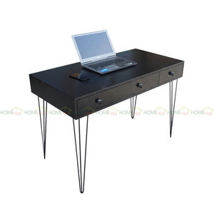 Table industrielle SFBHK003 à 3 tiroirs en bois et en bois de caoutchouc avec pieds en chevrons vernis noir (60x120x75cm) - Product Image 1