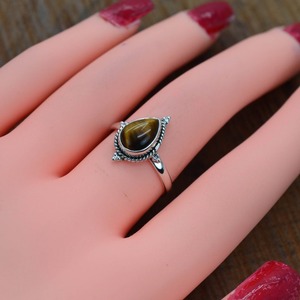 Handmade Boho Style 925 Sterling Silver Ring <b>Tiger</b> <b>Eye</b> Gemstone Trending Wedding <b>Jewelry</b> for Women Girls Bezel Setting Inlay - Product Image 2