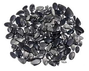 Cabochon en obsidienne naturelle à reflets argentés, pierre noire en vrac avec éclat argenté, pierres précieuses en vrac pour la fabrication de bijoux - Product Image 1