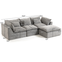 102,3 Zoll Modulares Cloud-Ecksofa, 3-Sitzer Tiefes Breites Leinensofa mit Ottoman für Wohnzimmer