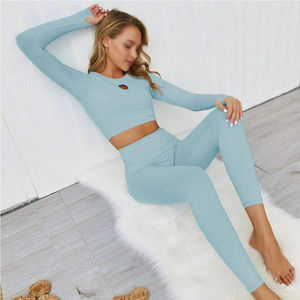 Ensemble de leggings et soutien-gorge de sport de haute qualité pour femmes, col en V, motif croisé sexy, taille élastique, Pilates, course à pied, fitness - Product Image 2