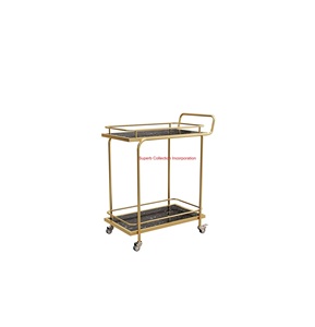 Atractivo carrito de servicio de 2 niveles de Metal dorado con barra moderna superior de mármol para el hogar, cocina, comedor, Elegante restaurante de Hotel - Product Image 1
