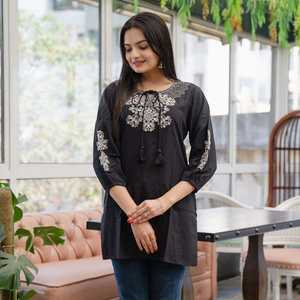 High Quality Cotton Embroidery Short <b>Top</b> For Girls With Durable Stitching Short <b>Top</b> Tunic For Women - Product Image 2