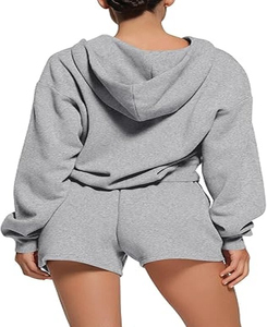 Ensemble short à capuche solide en polyester/coton avec logo personnalisé de qualité supérieure pour femmes, respirant, léger, nouveau design d'été - Product Image 3