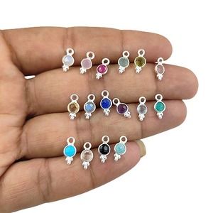 Petit pendentif rond en pierre précieuse plaqué rhodium, argent sterling 925, serti clos, fabrication de bijoux DIY, fournisseur de charmes pour femmes, grossiste - Product Image 5