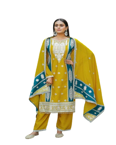 Aanrkali ชุดเดรสสำหรับผู้หญิงชุดเดรสปาร์ตี้ลายดอกไม้ anarkali เย็บเต็มตัวสไตล์อินเดียและปากีสถาน - Product Image 1