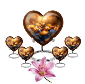 Juego de 4 urnas decorativas de mariposas y flores, urna de 10 pulgadas de estilo americano con urna de 3 pulgadas, paquete de 5 marrones para funeral - Product Image 1