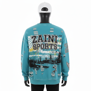 Sweat-shirts de style décontracté de base en molleton de coton de qualité supérieure 320 GSM, couleur sarcelle, imprimé délavé, broderie, logo personnalisé, style streetwear - Product Image 3