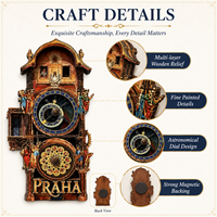 Horloge astronomique 3D multicouche en bois de Prague, personnalisée OEM/ODM, souvenir de forme rectangulaire pour boutique, décoration intérieure, cadeau