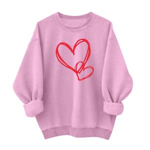 Valentine Women's Autumn Short Cute Casual <b>Heart</b> Print Graphic Breathable Lined Sweatshirt Funny Crew Neck Plus Size Long Sleeve - Product Image 1