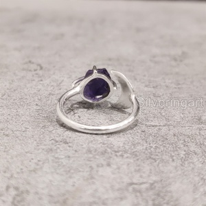 Bijoux en pierre brute Bague pour femme Améthyste brute naturelle Pierre précieuse Février Pierre de naissance Croissant de lune Bijoux Bague en argent sterling 925 - Product Image 5