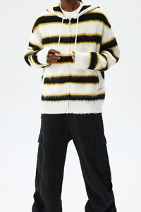 Suéter de Mohair con Logotipo Personalizado, de Manga Larga, Cuello Redondo, con Cierre, a Rayas, Tejido de Punto, Informal, para Invierno, Sudadera con Capucha de Mohair - Product Image 4