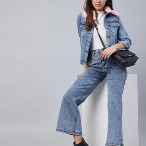 Personnalisez la couleur et la taille Veste en jean pour femme en matériau de marque Veste en jean à manches longues en fourrure intérieure pour femmes - Product Image 5