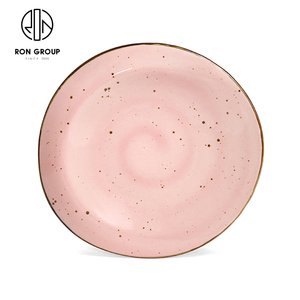 Роскошная неглубокая сервировочная посуда в скандинавском стиле, кухонные розовые столовые наборы, недорогие фарфоровые Розовые тарелки с золотым ободком, столовая посуда - Product Image 2