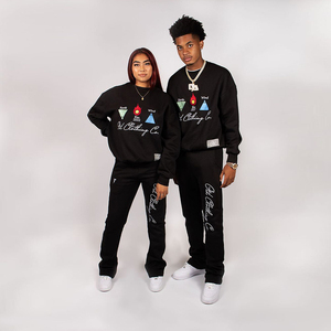 ชุดวอร์มสองชิ้นสำหรับผู้ชายและผู้หญิงชุดเสื้อสเวตเชิ้ตลายกราฟิกสีดำใส่ได้ทั้งชายและหญิงโลโก้ตามสั่ง - Product Image 1