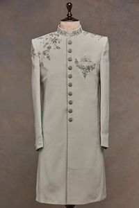 NEW LATEST & ELEGANT EMBROIDERY on SHERWANI WITH SILK FABRIC & ALSO MATCHING SHOE WITH DRESS for PARTY-WEAR/WEDDING @ 2023 - Product Image 2