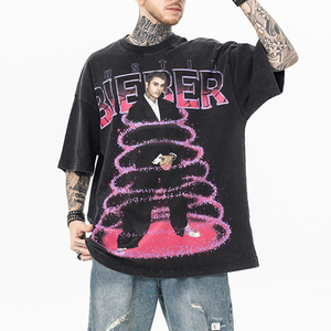 Camiseta de algodón 100% de manga corta con cuello redondo, estilo vintage, holgada, con estampado gráfico personalizado DGT, lavado ácido, de alta calidad para hombre. - Product Image 3
