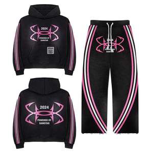 Ensemble de survêtement vintage en toile pour hommes, comprenant un sweat à capuche et un pantalon évasé taille haute – Vente en gros - Product Image 2