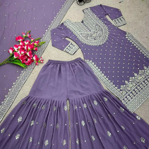 Tennecy lanza la ropa de fiesta Sharara totalmente cosida de Dupatta de seda pesada de diseñador para la cultura india y pakistaní - Product Image 1